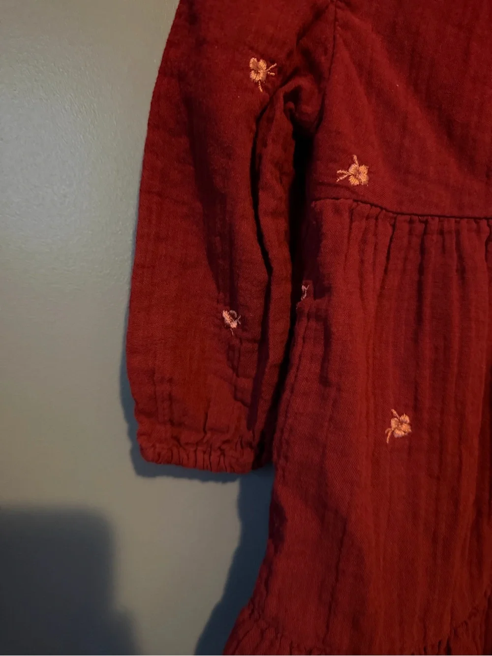Cat & Jack Burgundy Long-Sleeve Floral Embroidered Dress